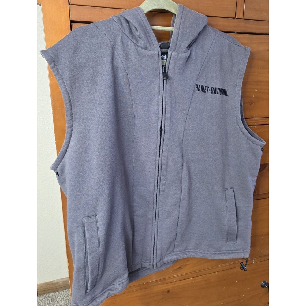 Harley Davidson Hooded Vest Size XL Gray Zip Gray Moto Biker